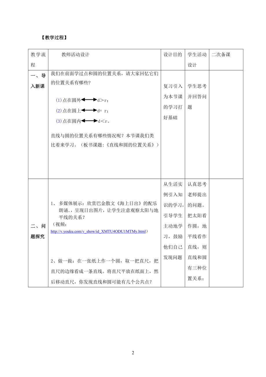 直线和圆的位置关系教学设计宋振峰.doc_第2页