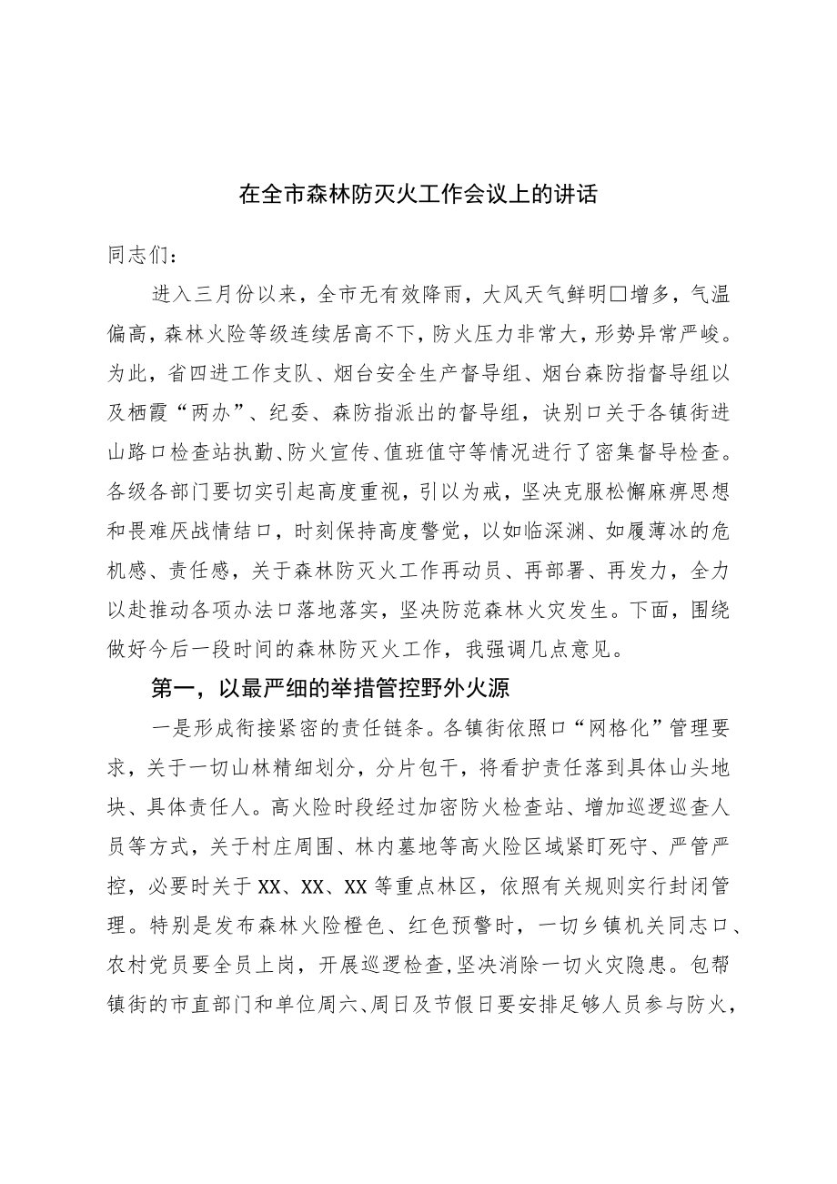 在全市森林防灭火工作会议上的讲话.docx_第1页