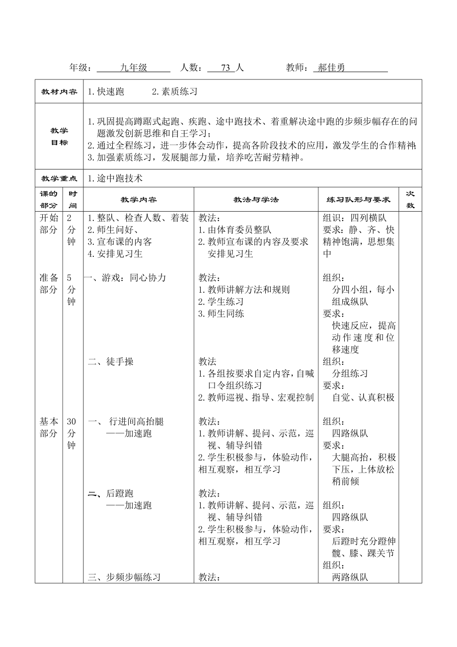 初中体育田径教案.doc_第1页