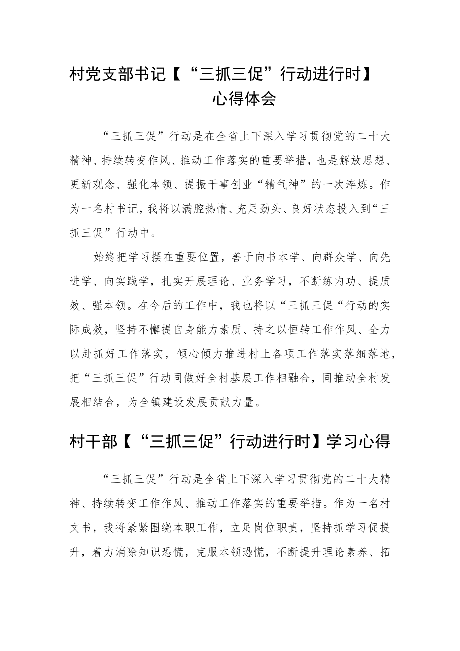 村党支部书记【“三抓三促”行动进行时】心得体会合篇【三篇】.docx_第1页