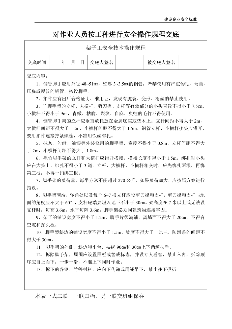 对建筑作业人员按工种进行安全操作规程交底汇编.doc_第1页