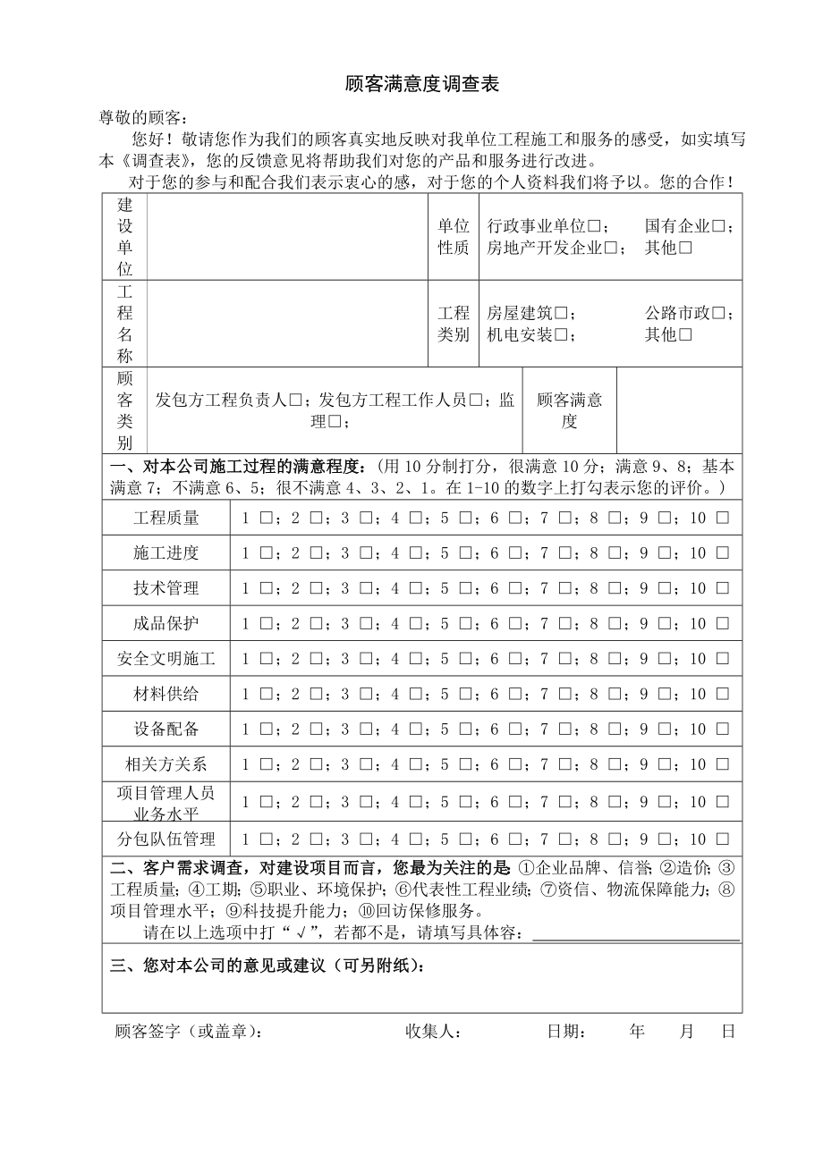 回访与满意度调查表格模板.doc_第1页