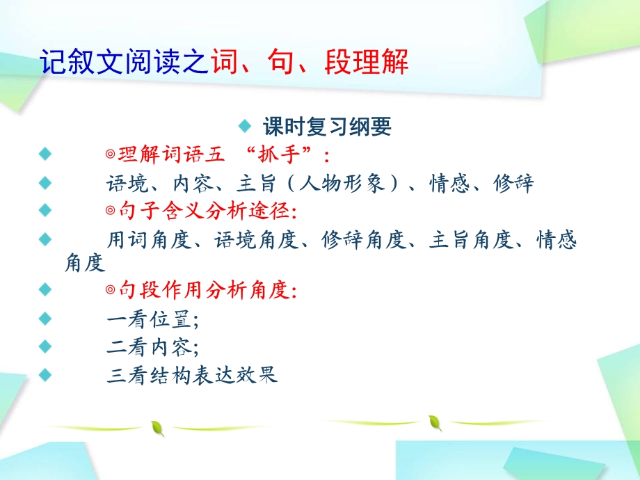 1记叙文阅读之词、句的含义及段的作用分析.ppt_第1页