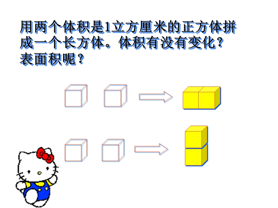 的正方体拼成一个长方体体积有没有变化表面积呢.ppt_第2页