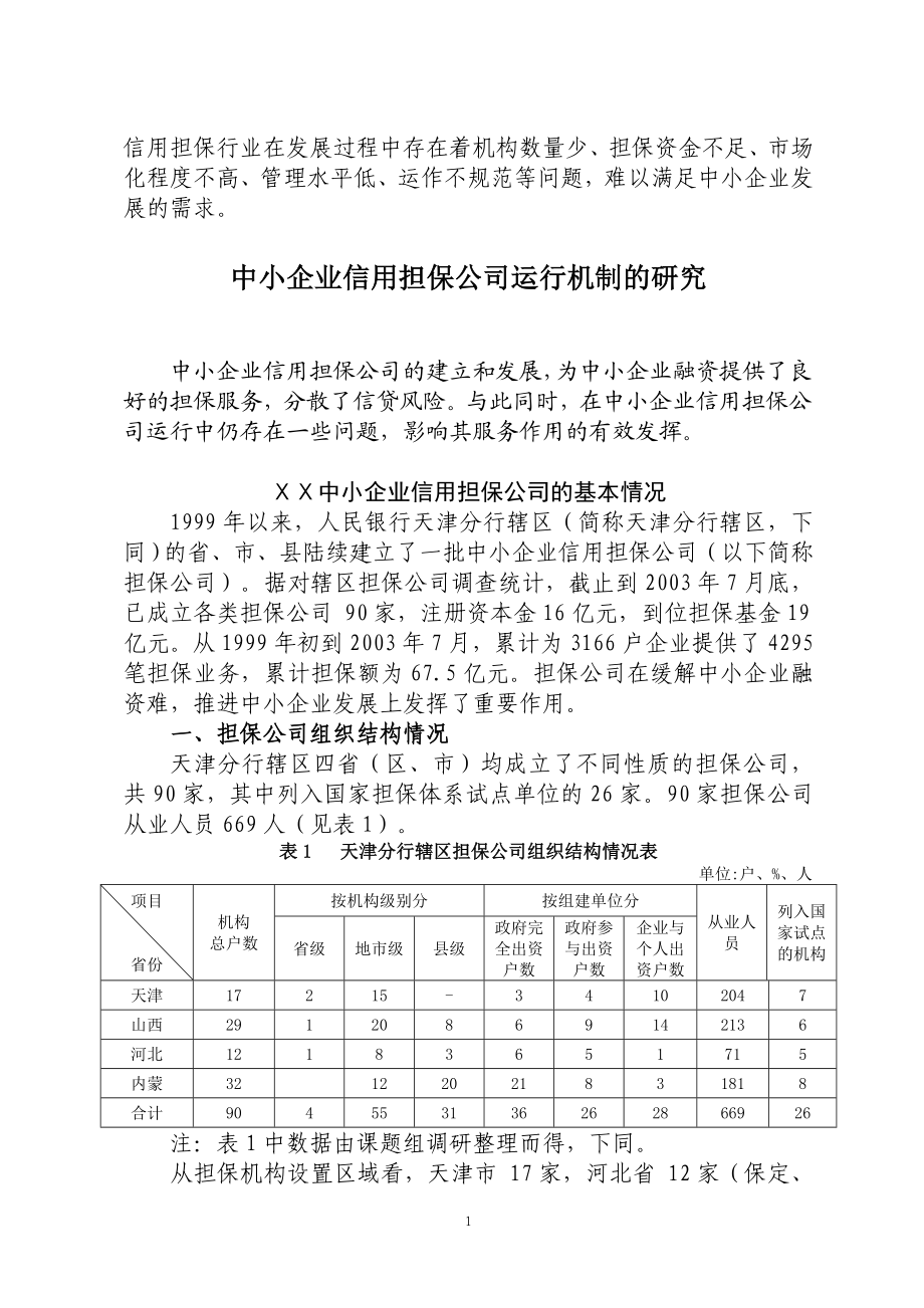 中小企业信用担保公司运行机制的研究.doc_第1页