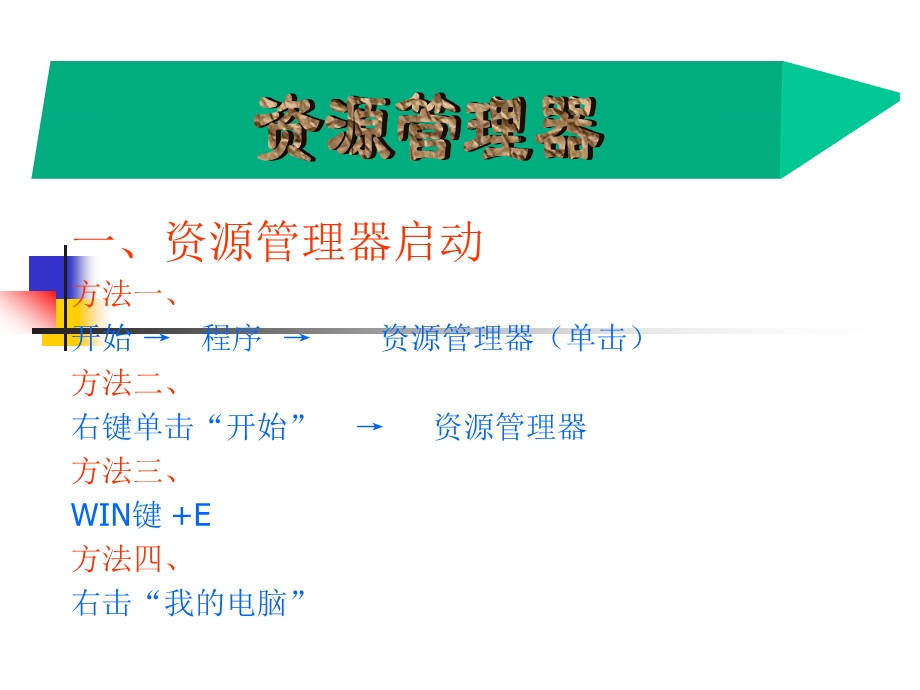 一资源管理器启动方法一开始程序资源管理器单.ppt_第2页