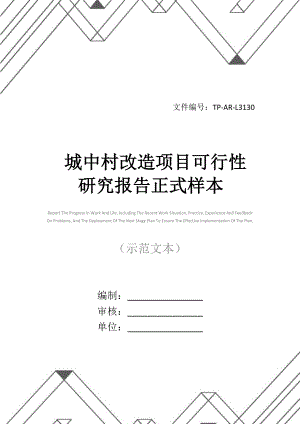 城中村改造项目可行性研究报告正式样本.docx