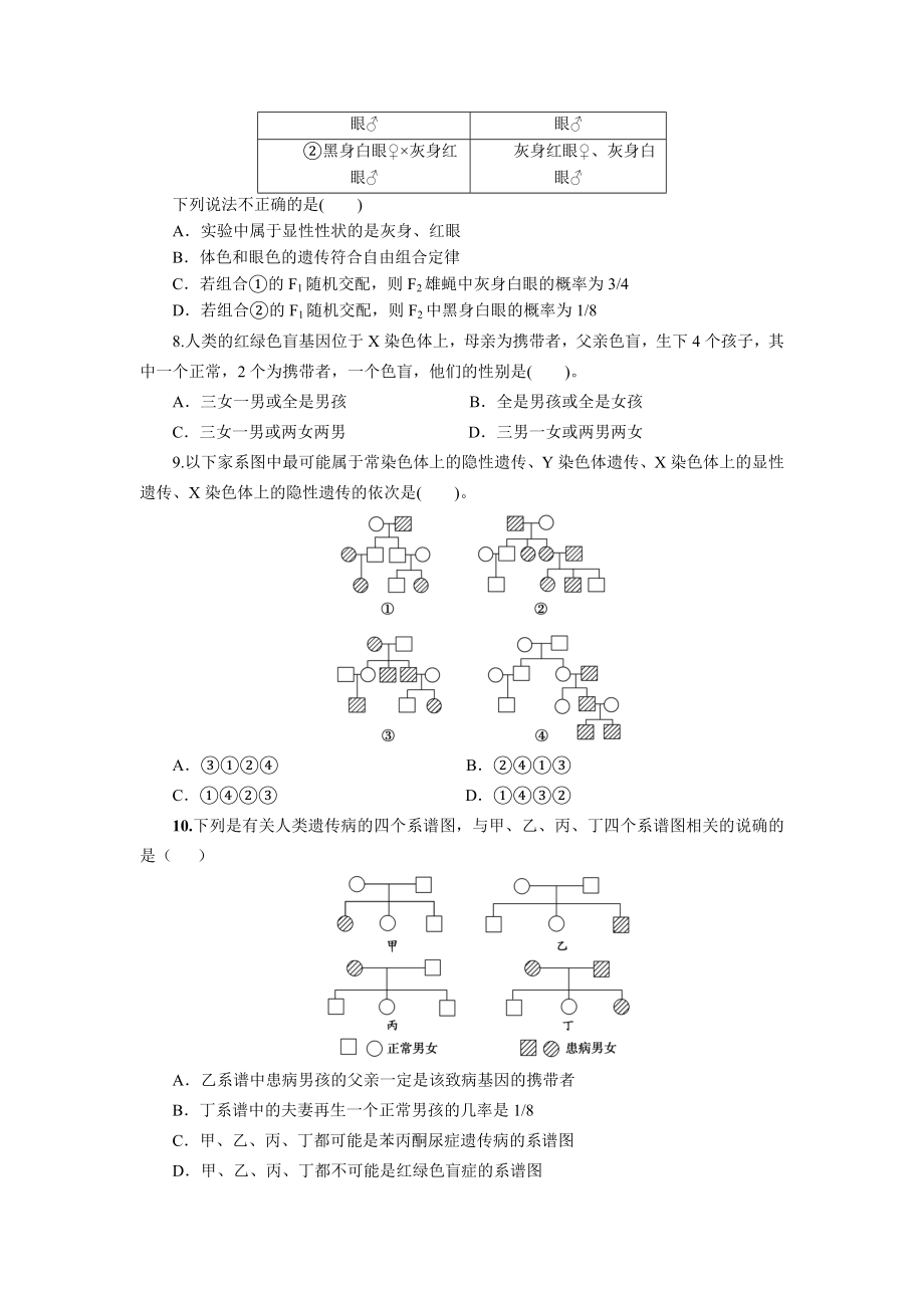 基因在染色体上和伴性遗传习题含答案.doc_第2页