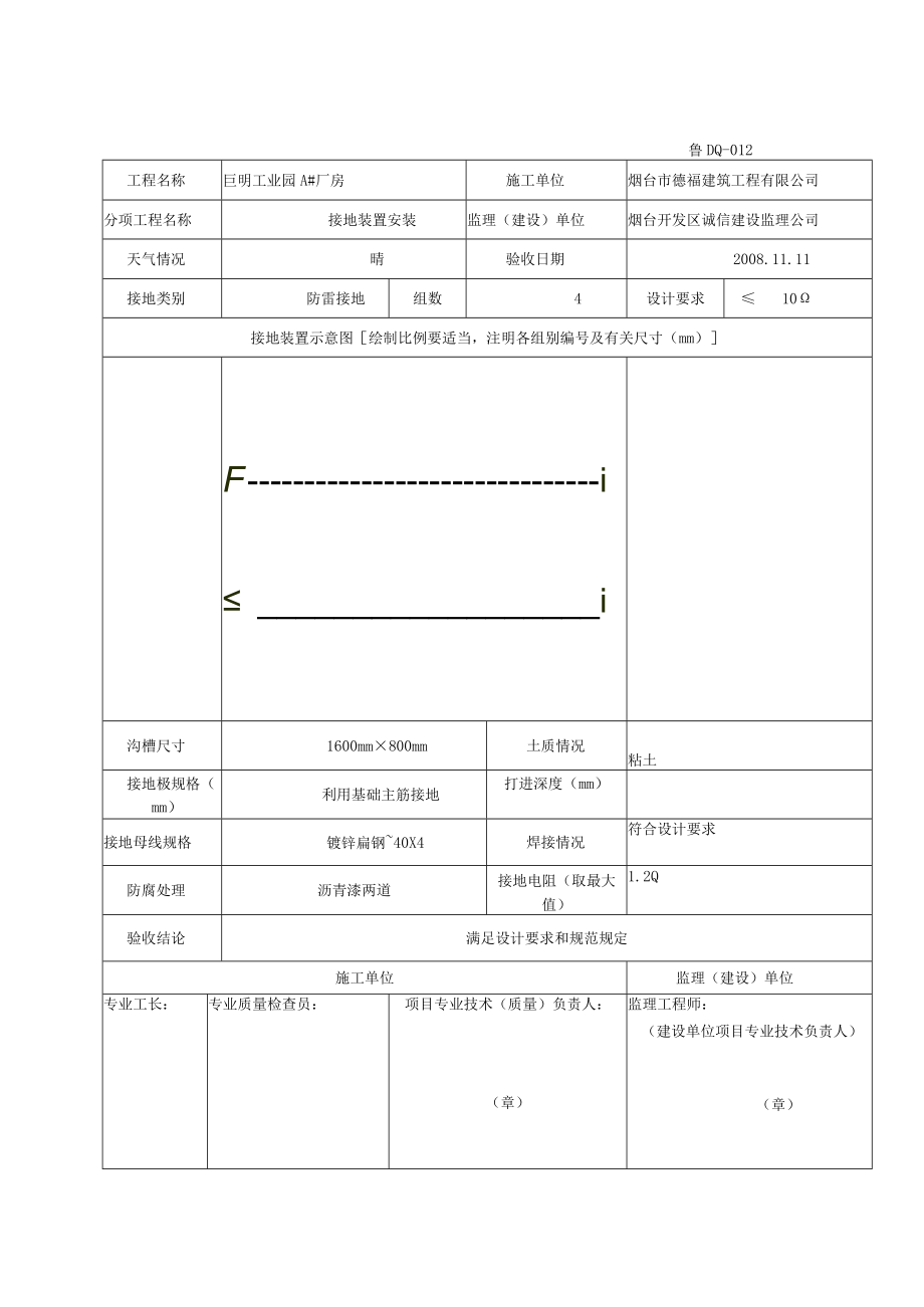 复件 鲁DQ—012电气接地装置隐蔽验收记录.docx_第1页