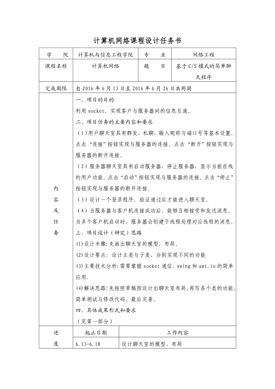 基于CS简单聊天程序课程设计资料.doc_第1页