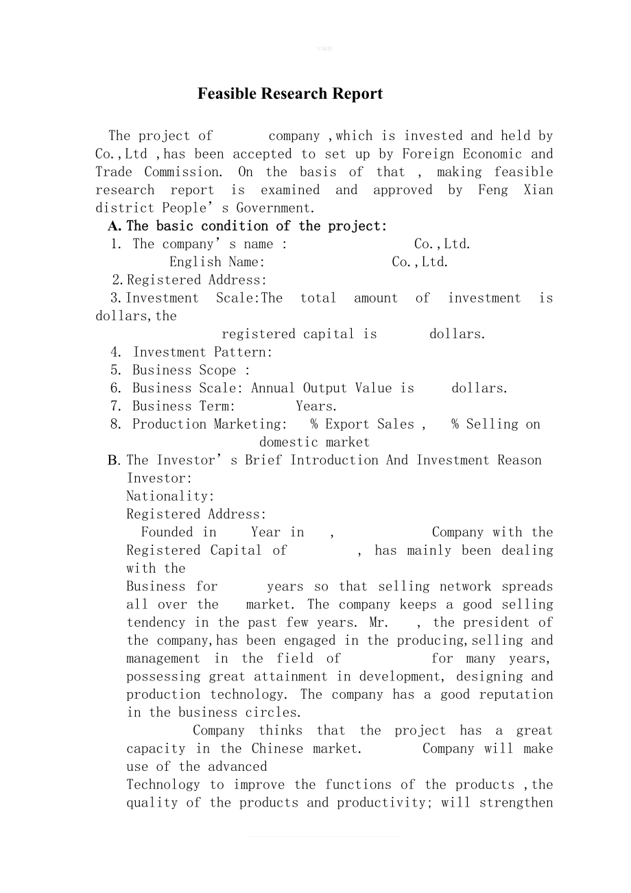 外商投资企业可行性研究报告范本(英文).doc_第1页