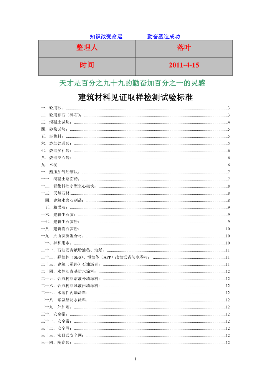 学习资料大全：建筑材料见证取样检测试验标准.doc_第1页