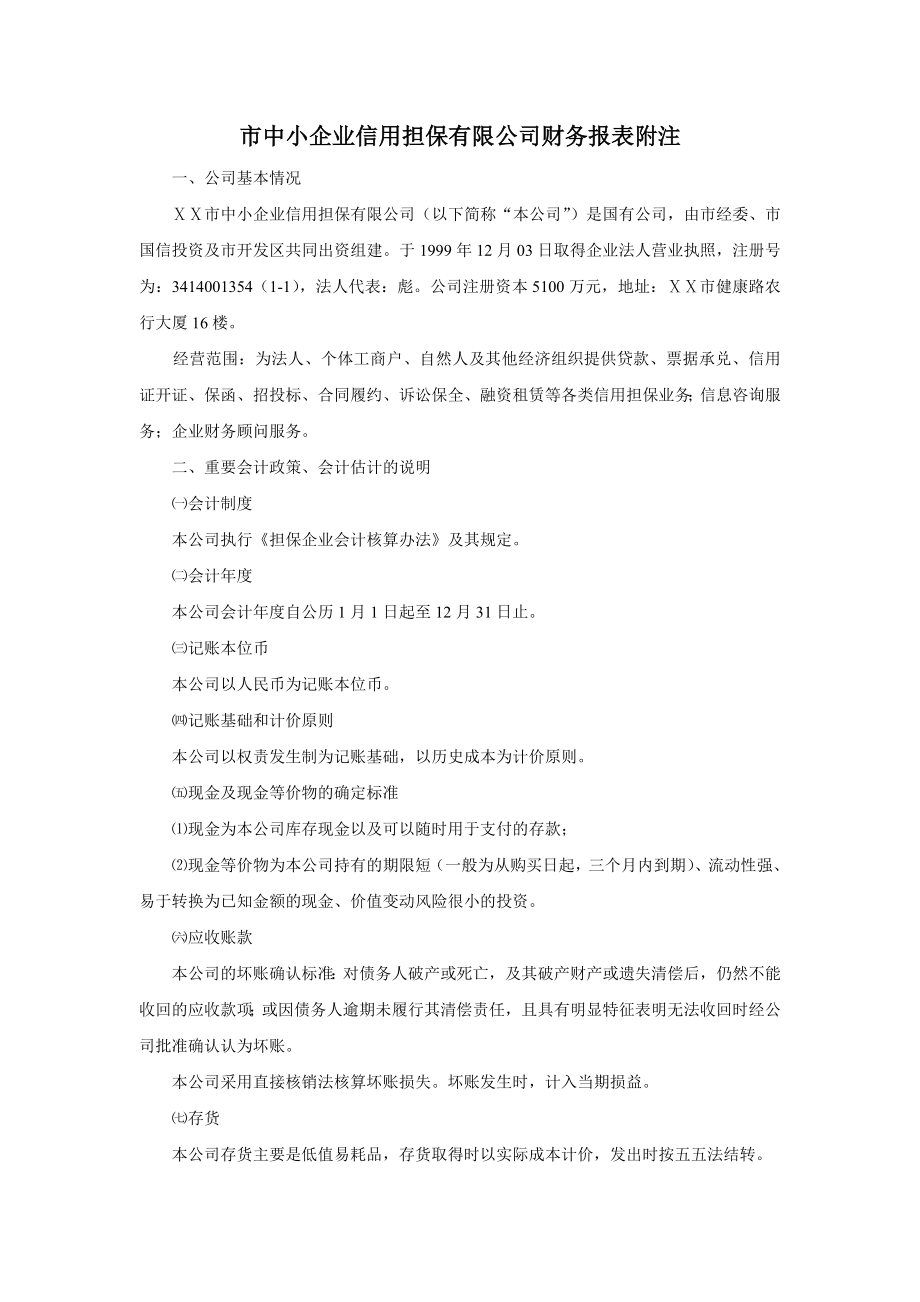 中小企业信用担保有限公司报表附注说明.doc_第1页