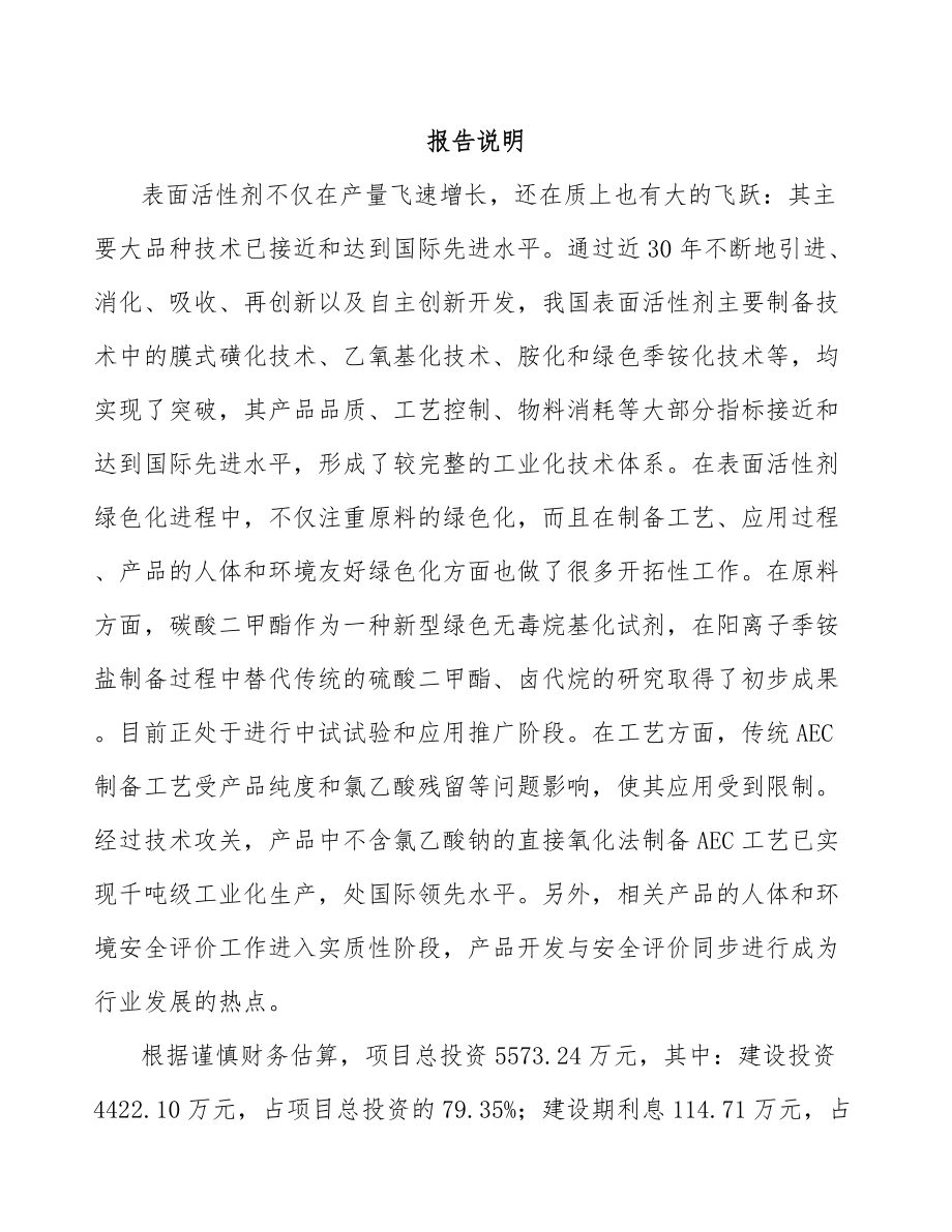 大同表面活性剂项目可行性研究报告模板.docx_第1页