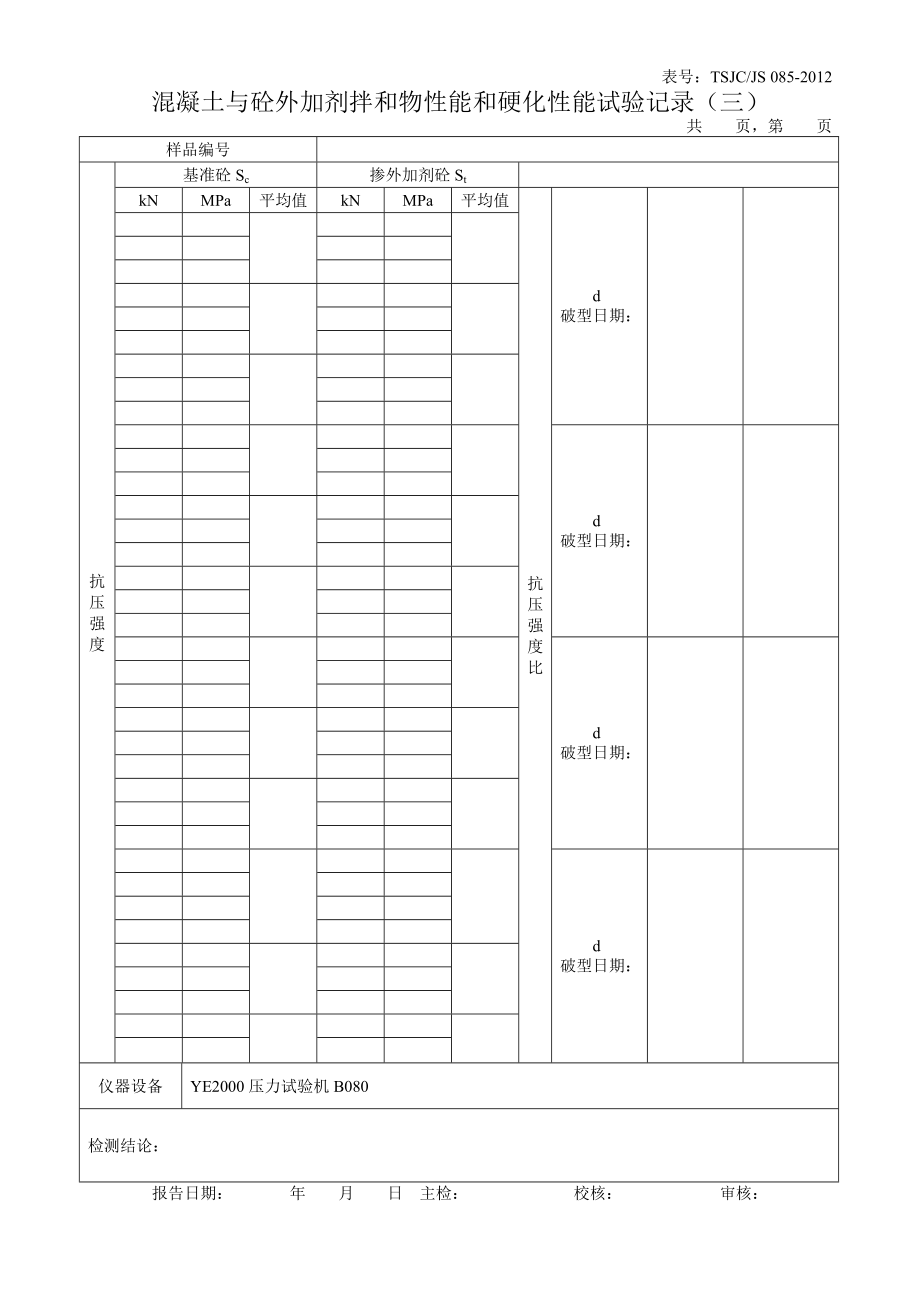 085混凝土及外加剂拌和物性能及硬化砼性能试验原始记录(合并表).doc_第3页