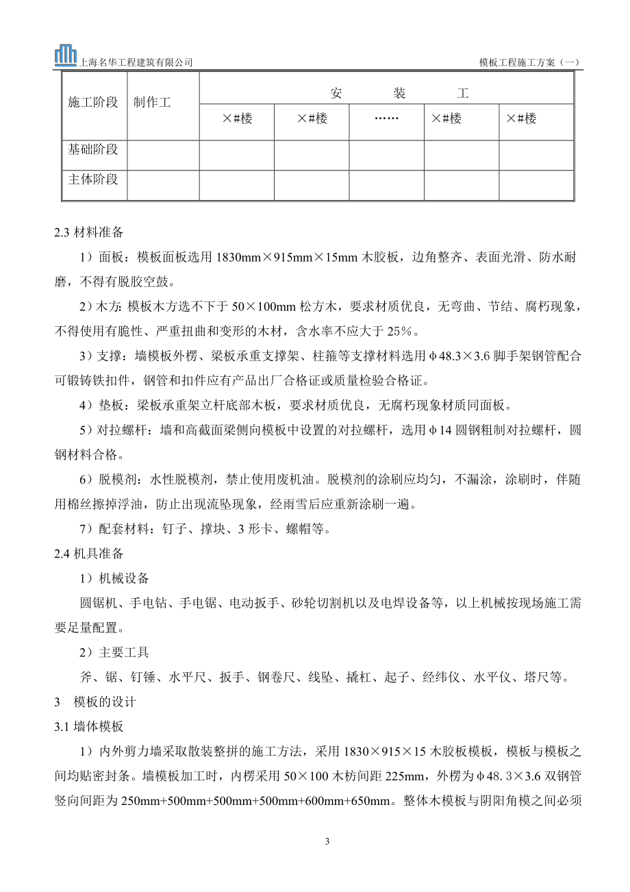 住宅楼剪力墙结构模板工程施工方案.doc_第3页