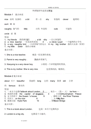 外研版小学英语四年级(下册)知识点总结复习资料全.doc