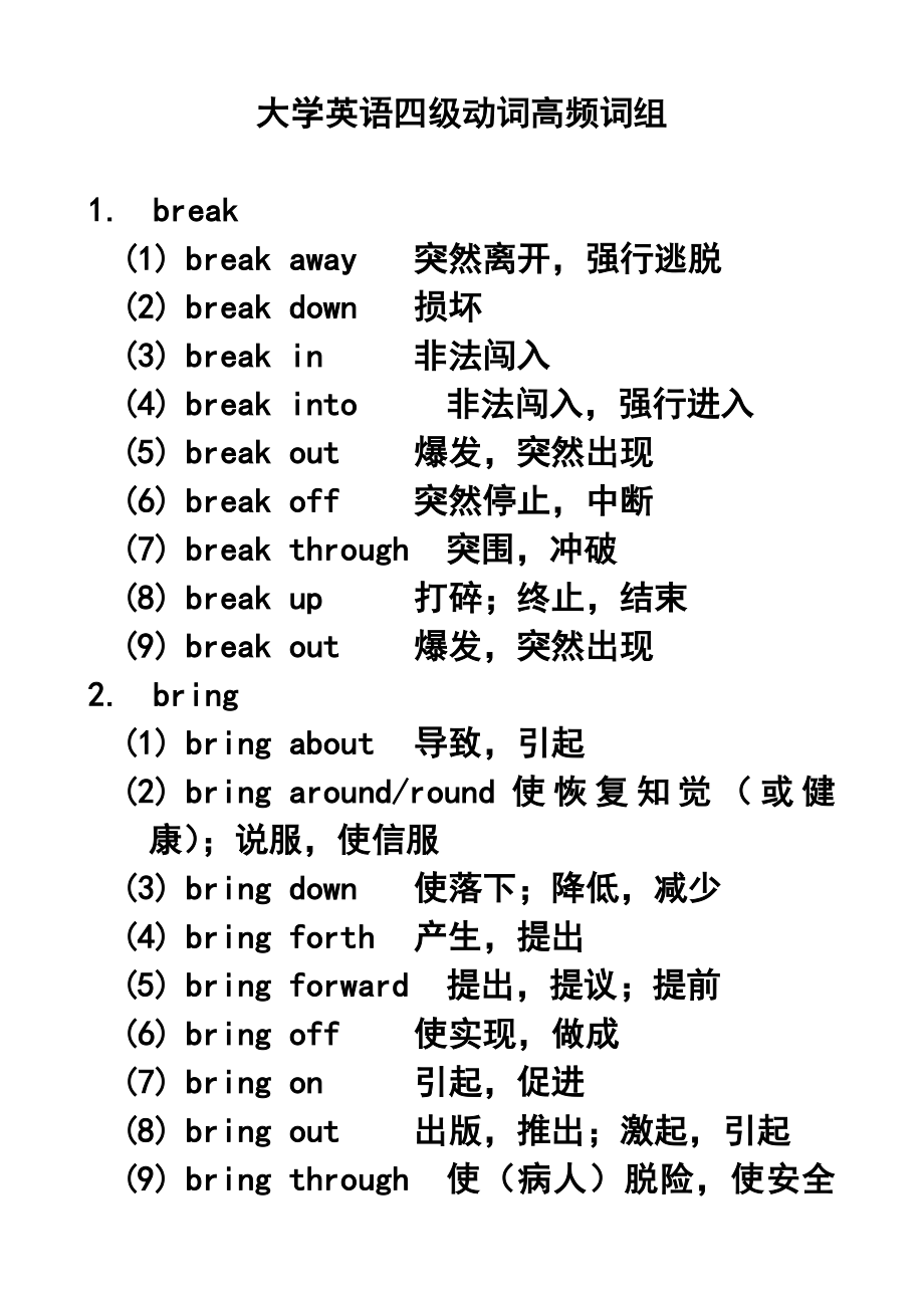 大学英语四级动词高频词组-.doc_第1页