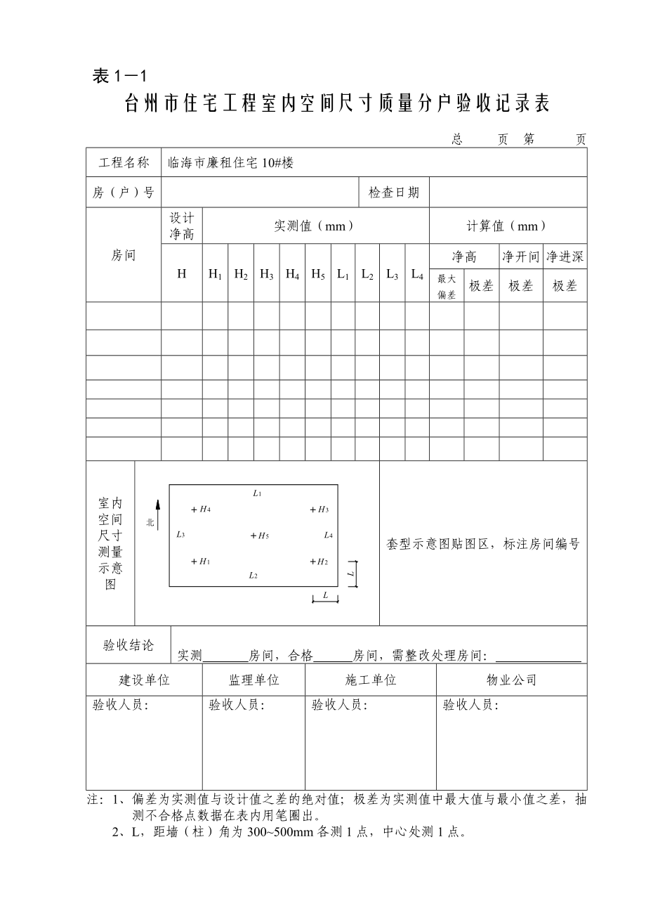 住宅工程室内空间尺寸质量分户验收表.doc_第1页