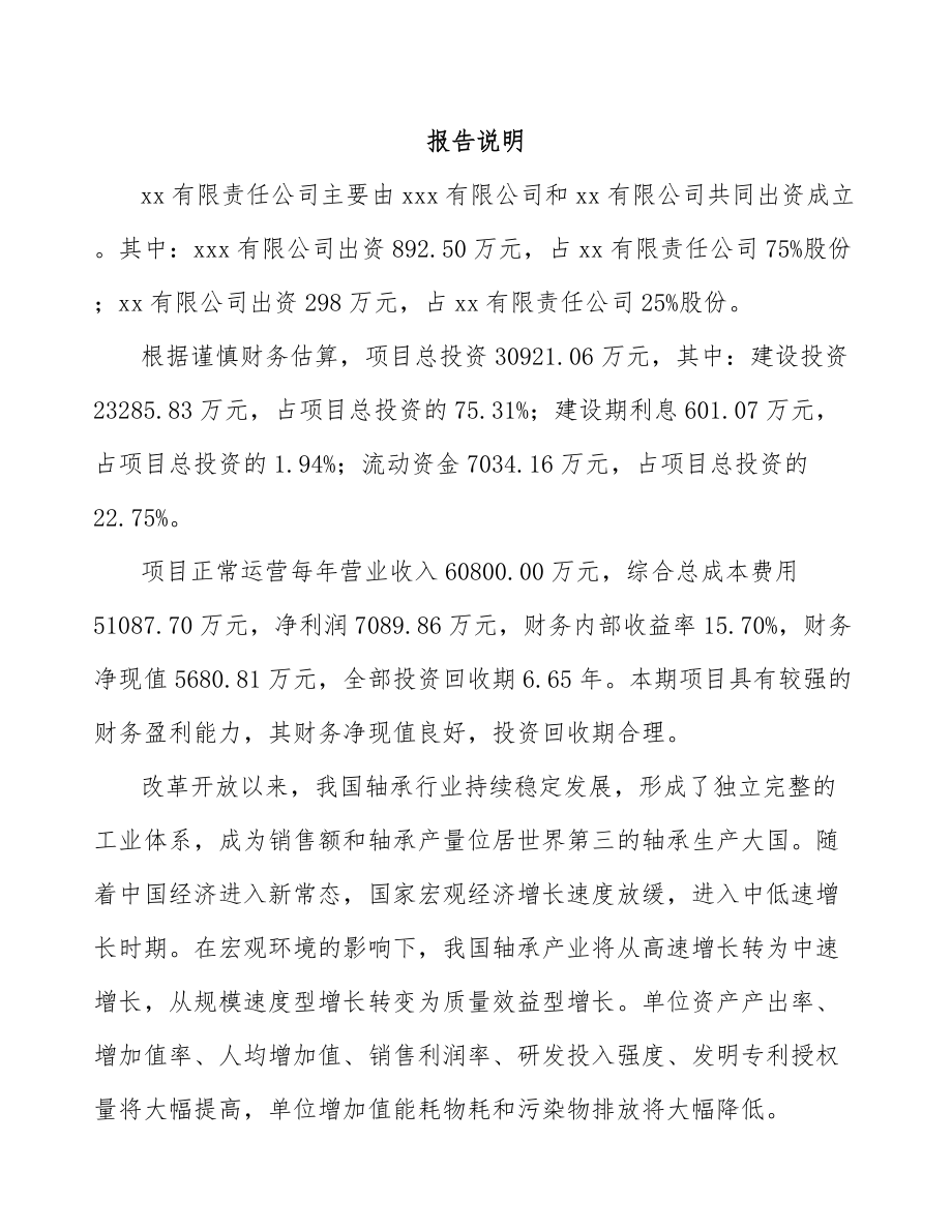 大理关于成立轴承公司可行性研究报告参考模板.docx_第2页