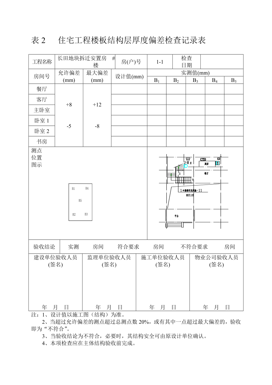 表2住宅工程楼板结构层厚度偏差检查记录表.doc_第2页