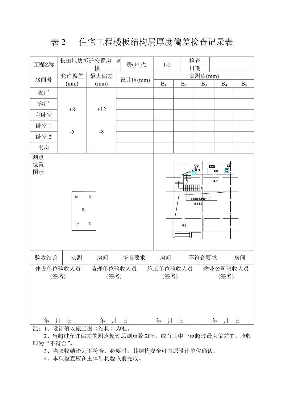 表2住宅工程楼板结构层厚度偏差检查记录表.doc_第3页