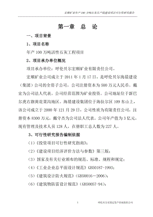 100万吨白灰项目可行性研究报告甲级含财务表.doc