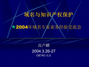 域名与知识产权保护2004年域名专家业务经验交流会.ppt