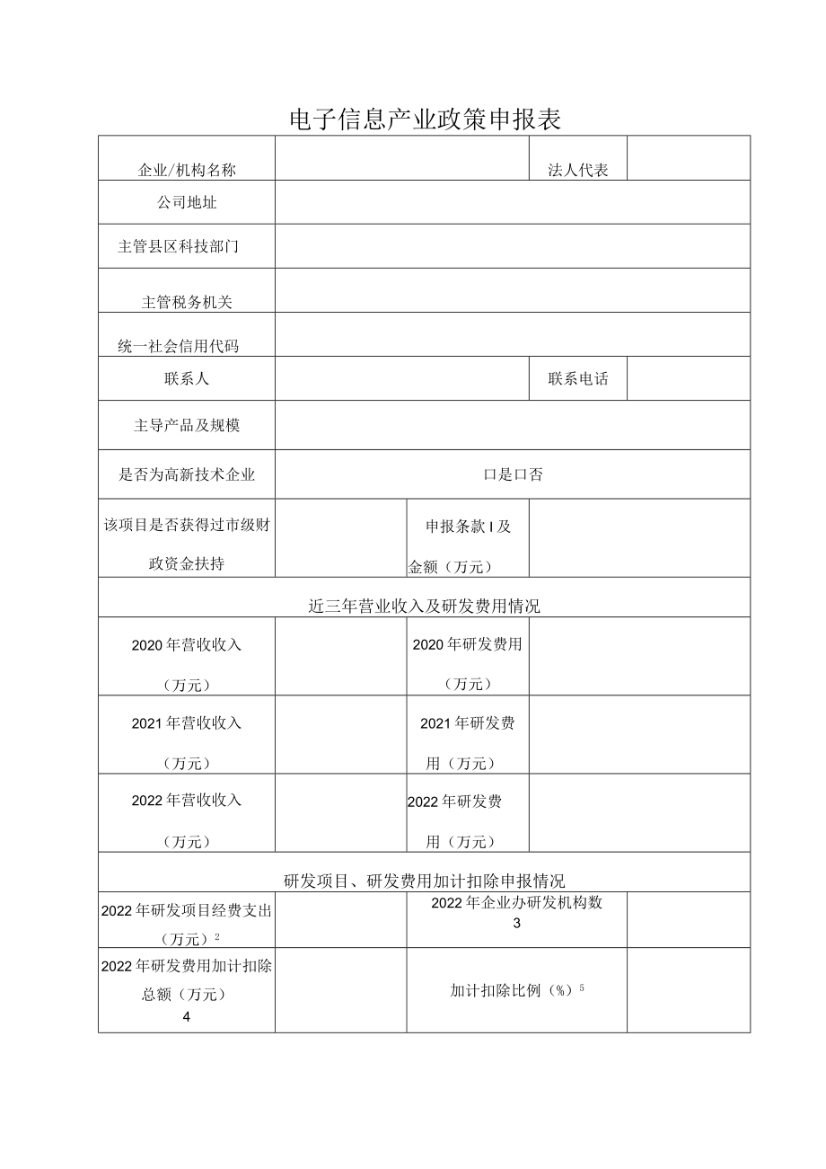 电子信息产业政策申报表.docx_第1页