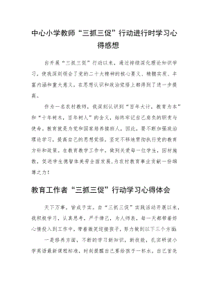 中心小学教师“三抓三促”行动进行时学习心得感想精选范文(三篇).docx