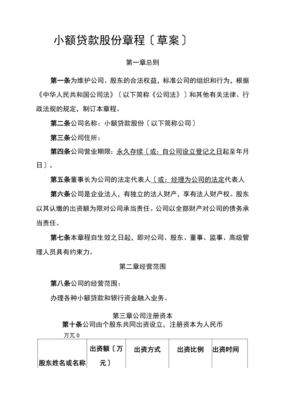 小额贷款公司章程(实用).docx_第1页