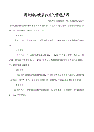 泥鳅科学优质养殖的管理技巧.docx