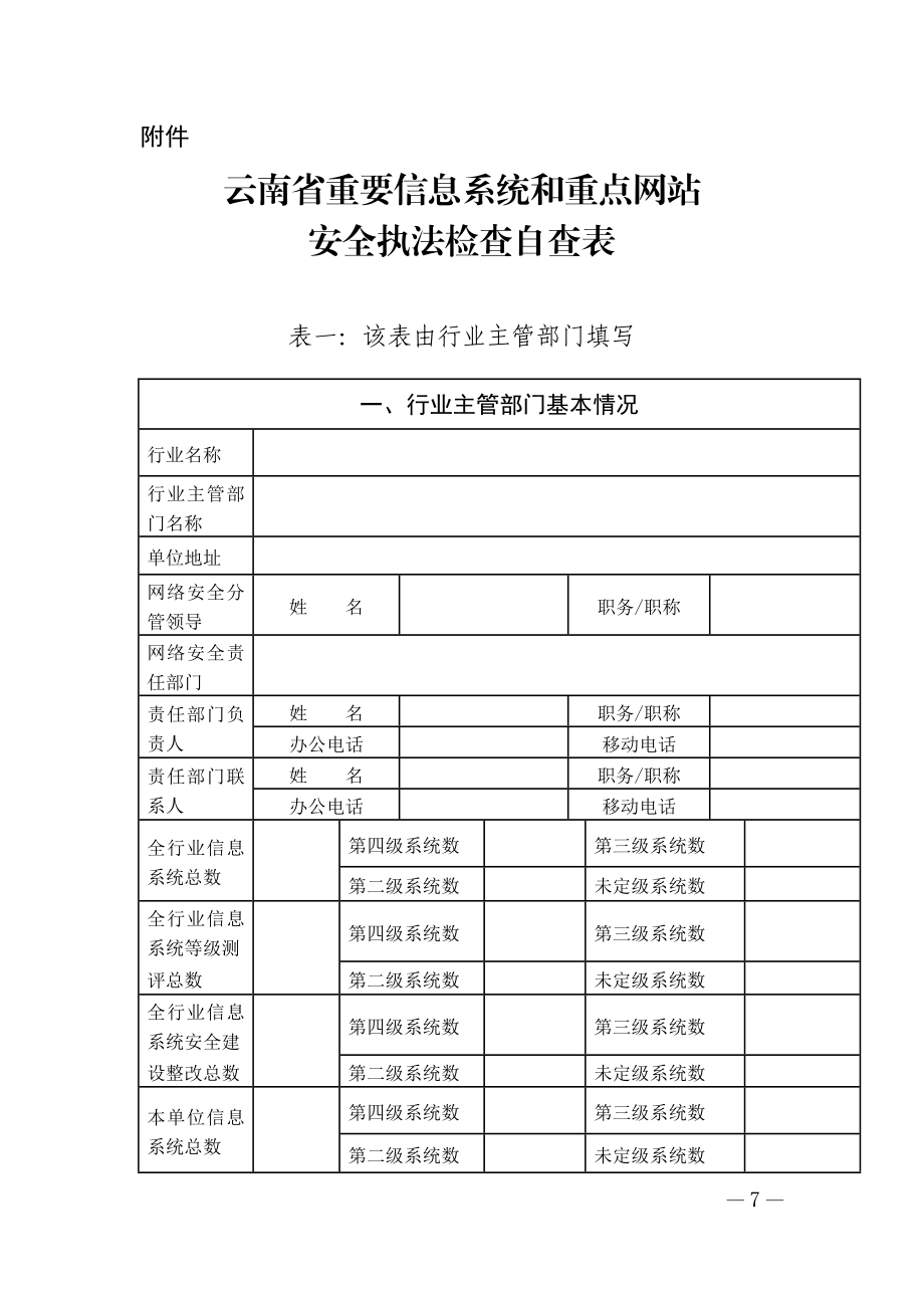 云南省重要信息系统和重点网站安全执法检查自查表.doc_第1页