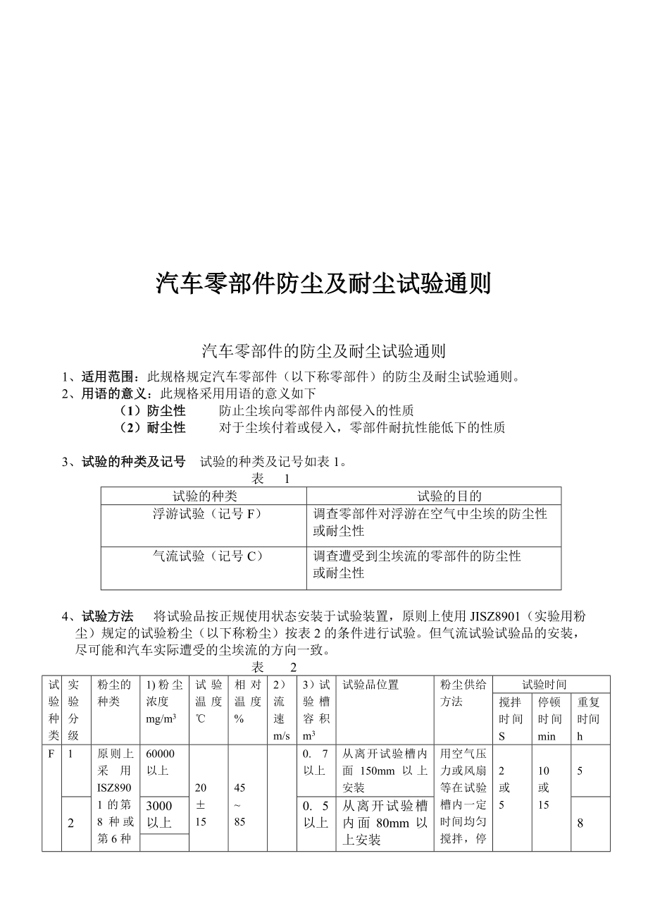 汽车零部件防尘及耐尘试验通则.doc_第1页