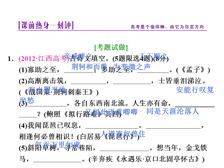 高三语文总复习：专题10名句名篇默写.ppt_第2页