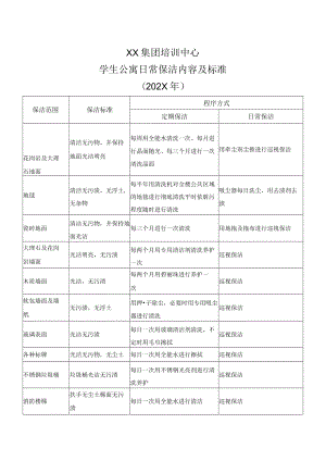 XX集团培训中心学生公寓日常保洁内容及标准（202X年）.docx