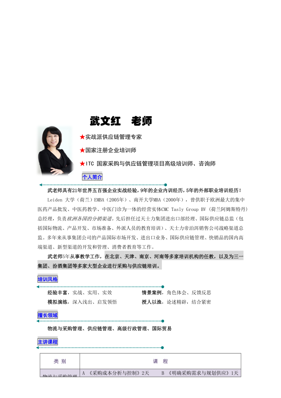 行政管理与国际贸易武文红老师介绍.doc_第1页