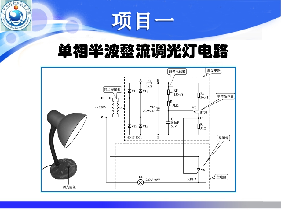 项目一单相半波整流调光灯电路.ppt_第1页