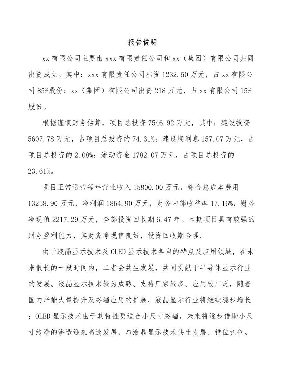 大连关于成立背光显示模组公司可行性研究报告.docx_第2页