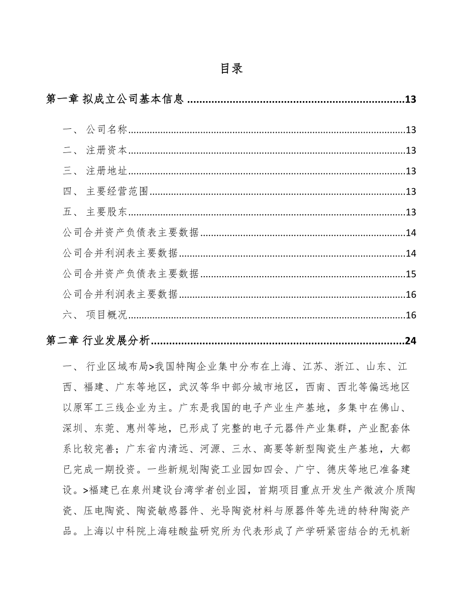 威海关于成立特种陶瓷制品公司可行性研究报告.docx_第2页