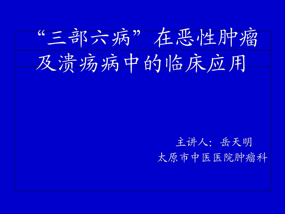 “三部六病”在恶性肿瘤及溃疡病中的临床应用.ppt_第1页