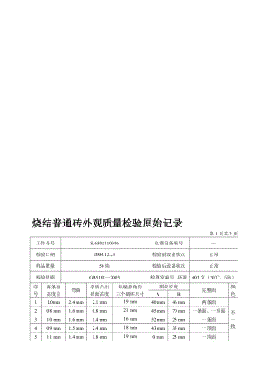 烧 结 普 通 砖 外 观 质 量 检 测 原 始 记 录.doc