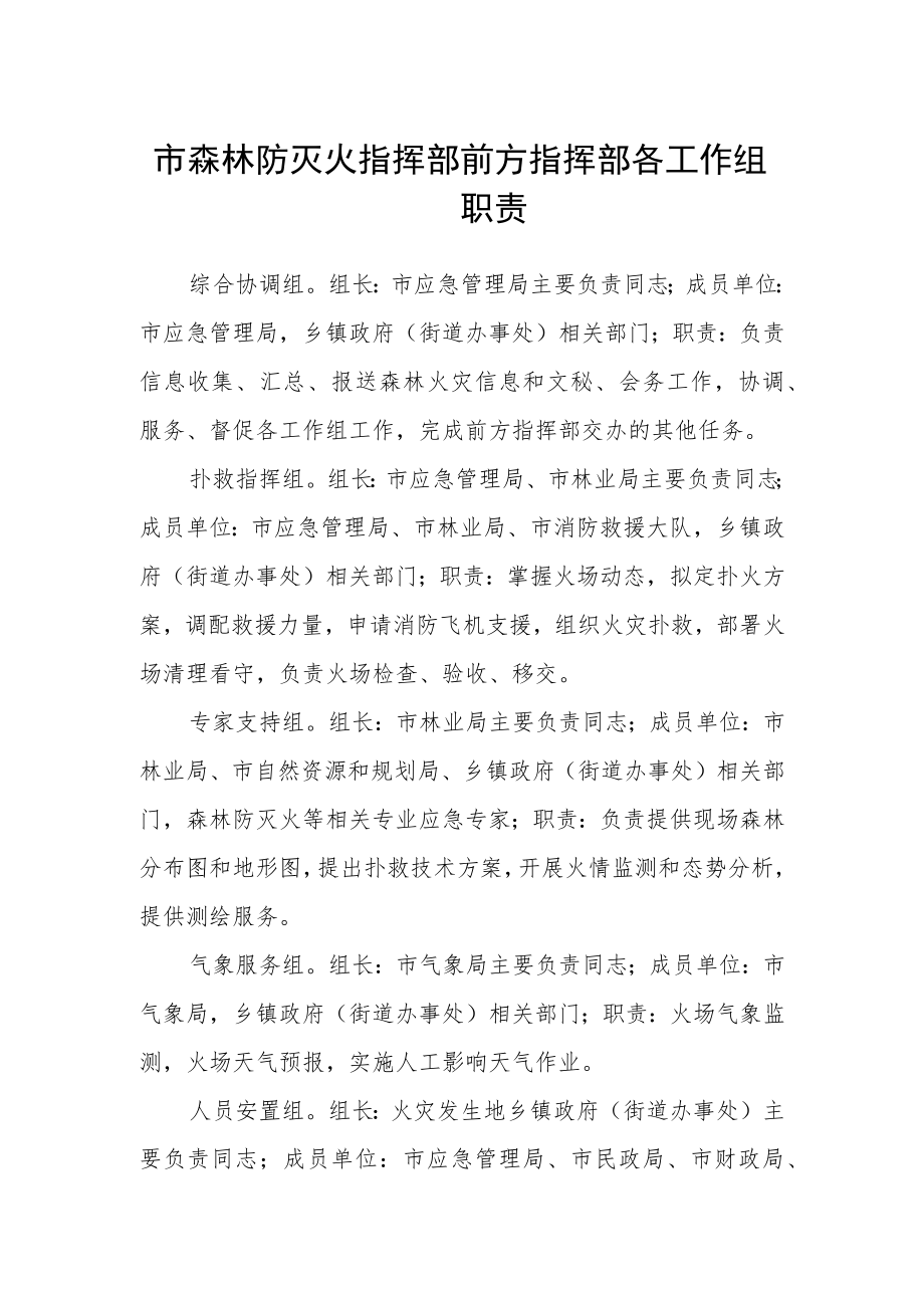 市森林防灭火指挥部前方指挥部各工作组职责.docx_第1页