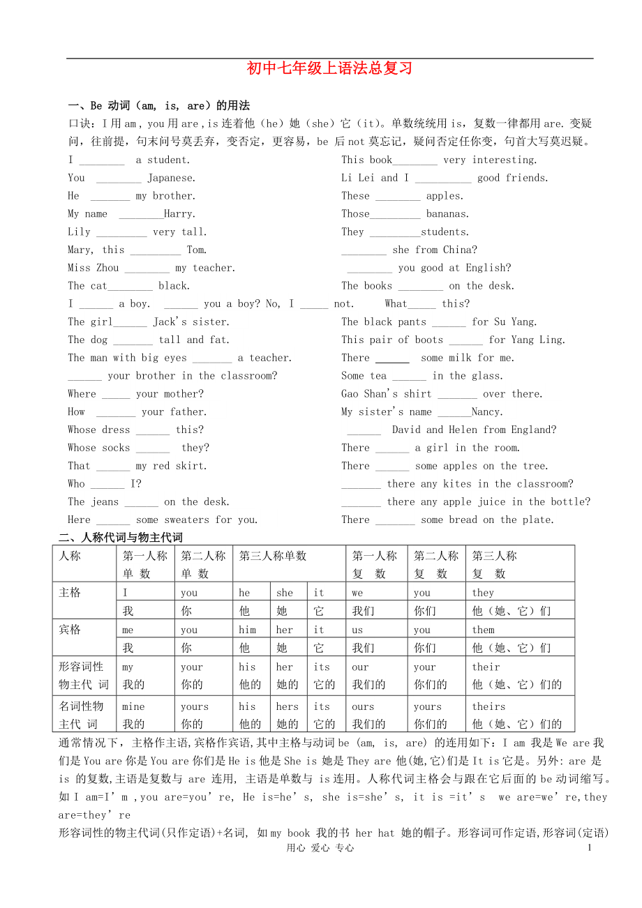 七年级英语上册_语法总复习素材_人教新目标版.doc_第1页