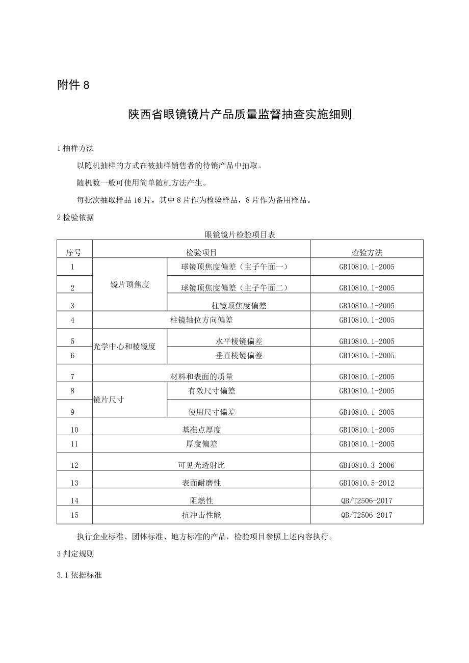 陕西省眼镜镜片产品质量监督抽查实施细则.docx_第1页