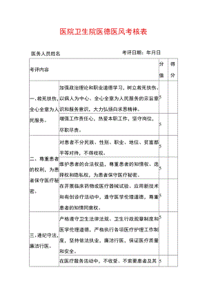 医院卫生院医德医风考核表.docx