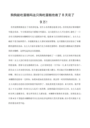 狗狗能吃蛋糕吗 这只狗吃蛋糕抢救了8天花了9万！.docx