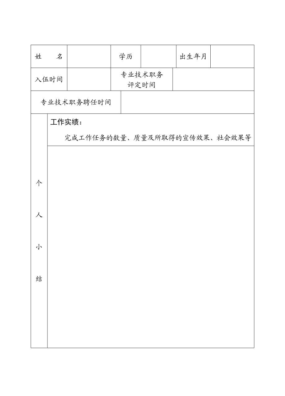 [ppt模板]福建省新闻专业人员业务工作考核表.doc_第2页