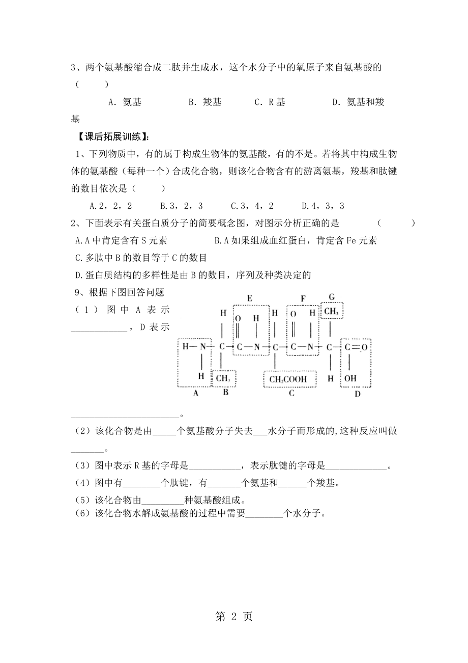 生命活动的主要承担着蛋白质第一课时学案无答案文档资料.doc_第2页