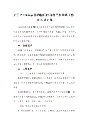 关于2023年农作物秸秆综合利用和禁烧工作的实施方案.docx